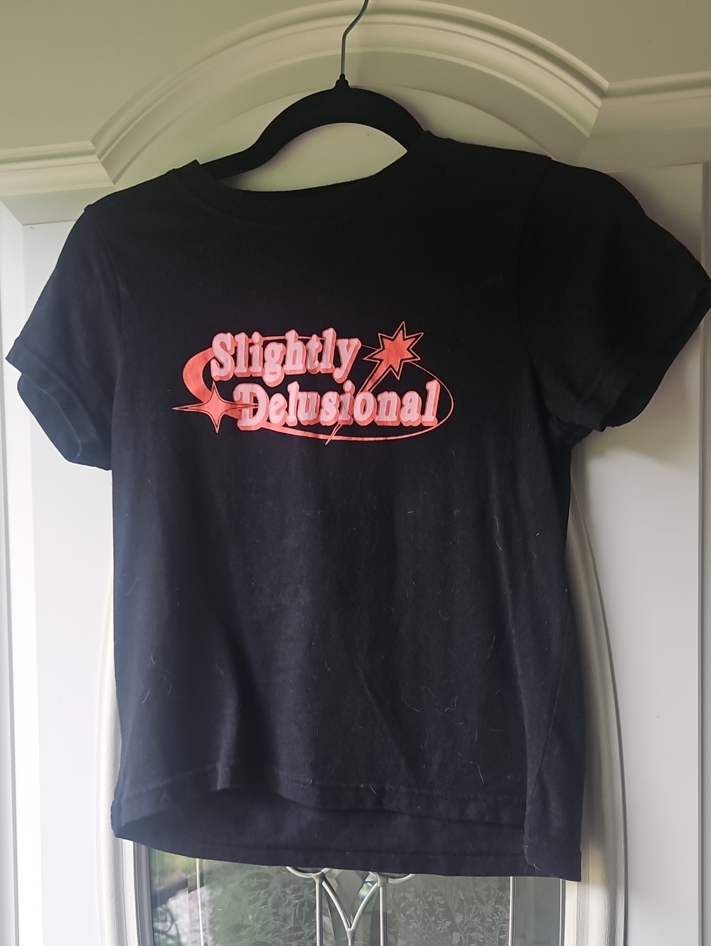 Chemistry Black Tee with Pink 'Slightly Delusional' Graphic